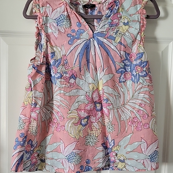 Talbots Women’s Medium Sleeveless Floral Blouse – Pink & Blue Tropical Print - Picture 7 of 11